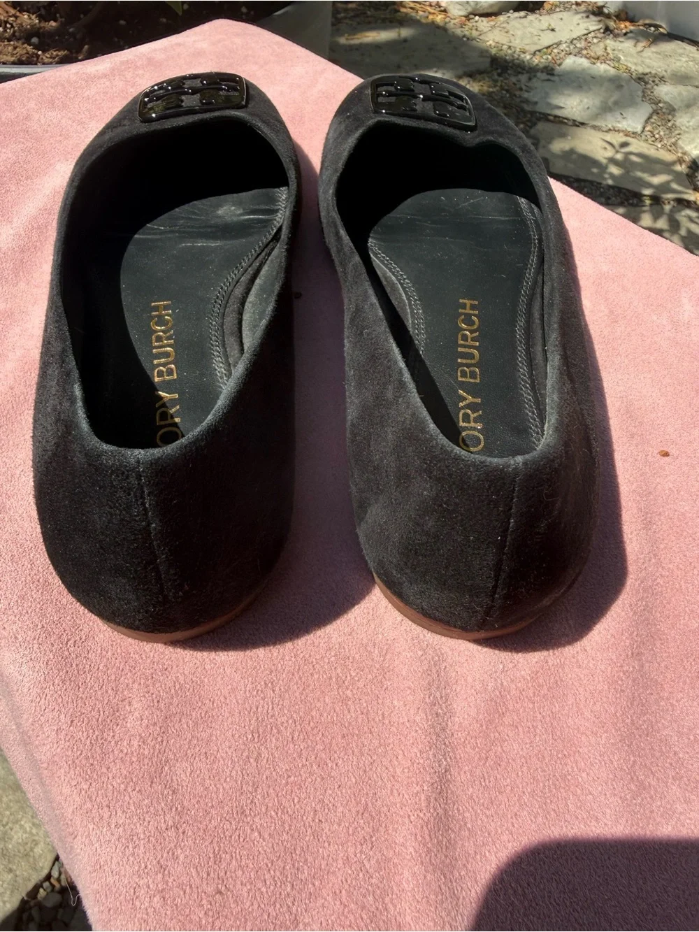 Tory Burch Black Suede Logo Ballet Flats